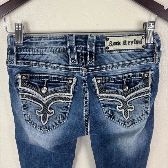 Rock Revival Ena Skinny Jeans Dark Wash Blue  Women's Size 25 Rhinestones - Picture 4 of 9